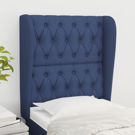 Tête de lit avec oreilles pour lit simple, Cadre de lit, Tableau décoratif de chevet Bleu 83x23x118/128 cm Tissu SDG63964 (1/5)