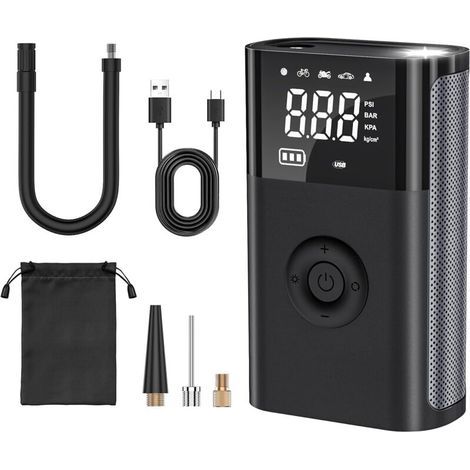 Compresseur à Air Portatif,150PSI Gonfleur Pneus Voiture,Compresseur à Air avec Manomètre,Mini Compresseur Convient Aux Voitures, Motos, Vélos, Anneau de Natation, Etc. (1/4)
