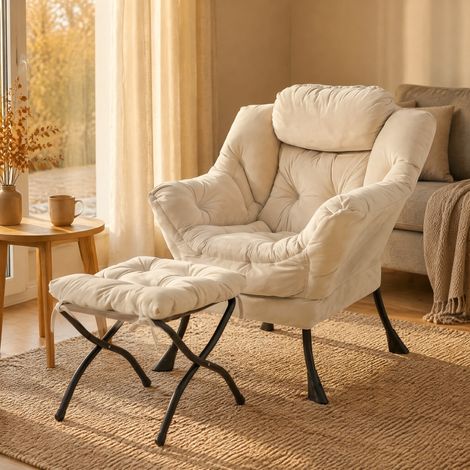 Poltrona relax 72x80x93 cm in tessuto poliestere beige, con contenitore FLORAGRACE (1/5)