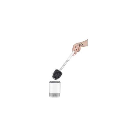 Cepillo para inodoro, cepillos para inodoro y soportes de silicona, cepillo de limpieza para inodoro con soporte de secado rápido y mango antideslizante de acero inoxidable para baño, blanco