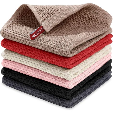 Chiffon Cuisine, 6PCS Torchon Coton Doux et Absorbants, Torchon Main Lavable en Machine, 30 x 30 cm, Multicolore (1/5)