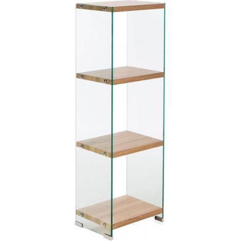 Bibliothèque en verre trempé H. 125 cm – 3 étagères décor bois chêne – Structure solide 12 mm – Idéale pour salon ou bureau – Meubletmoi (1/6)