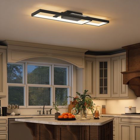 Plafonnier LED 70x30 cm noir, variateur 3000-6000K avec télécommande et interrupteur mural (1/5)