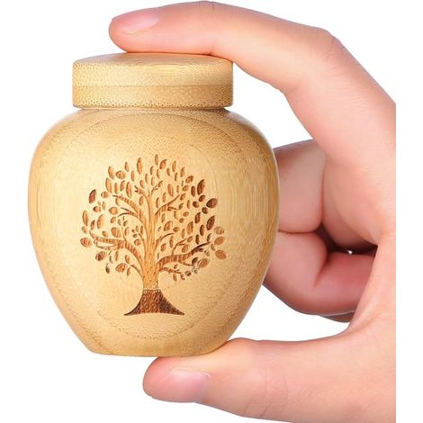 Pequeña urna de bambú: un mini recuerdo grabado con el diseño del Árbol de la Vida, apto para personas y mascotas (Árbol de la Vida, 1 unidad). (1/5)