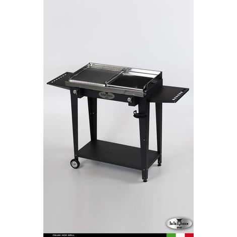Grill 8.4 Inox Piastra mista - Grigio antracite - Con portapiatti - Senza paraschizzi - Con kit mensola e ruote - barbecue, griglia, giardino, carne, a gas, acciaio made in Italy (1/3)