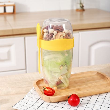 Vasetto per yogurt da viaggio, contenitore per muesli o farina d'avena da 870 ml, vasetto resistente per la preparazione dei pasti, ideale per colazione, ufficio, scuola o viaggio (Giallo) (1/5)