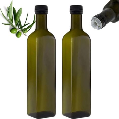 2 botellas de aceite de 500 ml con dispensador de aceite de vidrio verde/marrón