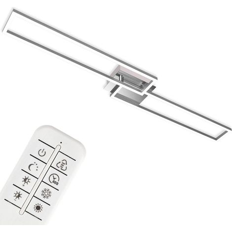 Éclairage plafonnier LED, plafonnier à intensité réglable, télécommandé, incluant une commande pour la température de couleur, chrome et aluminium, 110 x 24,8 x 7,8 cm (LxlxH) (1/5)