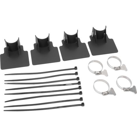 Set mit 4 Poolschlauchhalterungen, Kabelbindern, Edelstahl-Schlauchschellen, schwarz. (1/5)