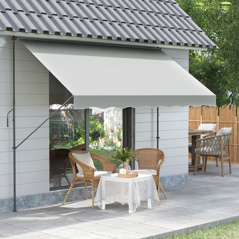 Auvent rétractable manuel 300x175x210-310cm réglable poignée UV40+ protection solaire balcon terrasse, crème (1/4)