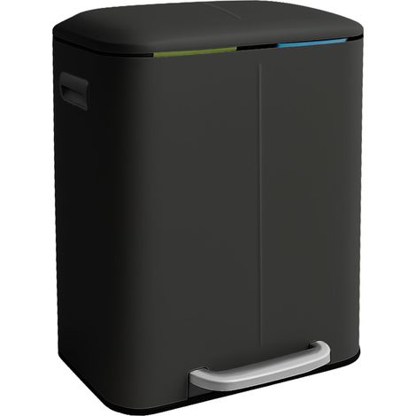 Cestino Relaxdays, 2 scomparti, 2x 20 l, innesti rimovibili, chiusura softclose, pedale, metallo, nero