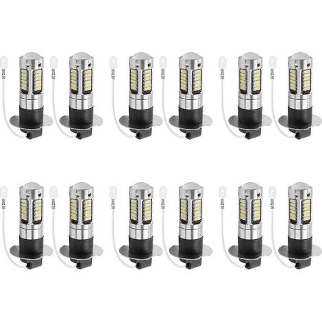 Kit de 12 ampoules LED H3 ultra-lumineuses pour feux de brouillard et feux de jour (DRL) blanc 6000K()