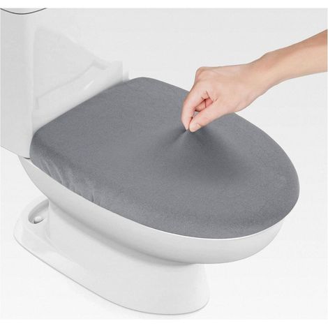 Housse de siège de toilette en élasthanne extensible, housse épaisse pour la salle de bain, lavable et douce, convient à la plupart des sièges de toilette, gris clair.