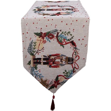 Chemin de Table de Noël Décoration de Table Festive en Polyester Beige 33 x 180 cm - PANGIVO (1/4)