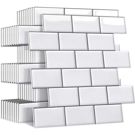 Plus épais Credence Adhesive pour Cuisine Salle de Bain, Faux Carrelage Adhesif Mural Blanc Credence Cuisine Adhesive, ImperméAble 3d Dalle PVC Adhesive Murale, 10 Pièces,3030cm,Blanc (1/4)