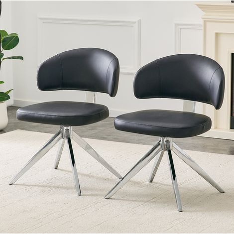Silla de comedor giratoria 73,5/56/28,5 cm negra de PU con acolchado y giro de 360° (1/5)