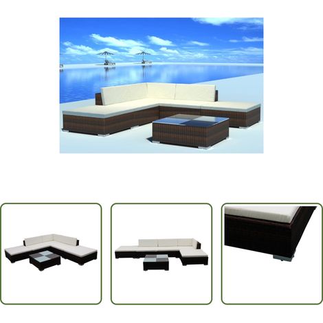 vidaXL Mobilier extérieur - Salon de jardin 6 pcs avec coussins Résine tressée Marron (1/5)