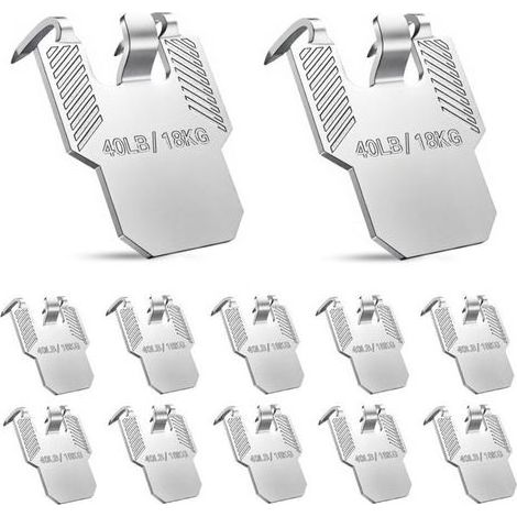 Lot de 20 clips de fixation pour cloisons sèches en acier inoxydable, sans clous, supporte jusqu'à 18 kg, pour accrocher photos, affiches, cadres, kits artistiques (argenté) (1/4)