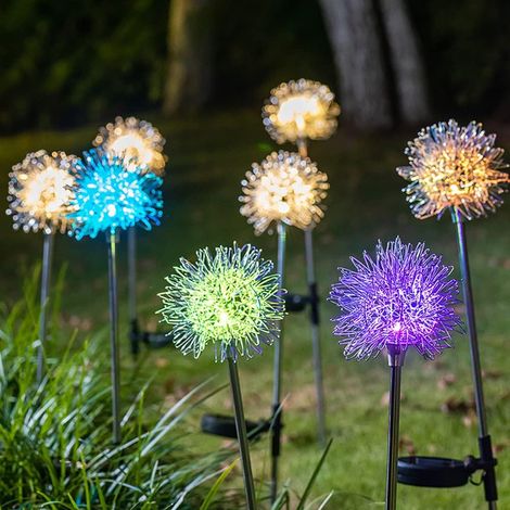 Dandelion Solar Garden Lights, Waterproof Outdoor LED Lights, Solar Lights for Patio, Pathway, Lawn, Wedding Decoration (2pcs/Multicolor) (1/4)