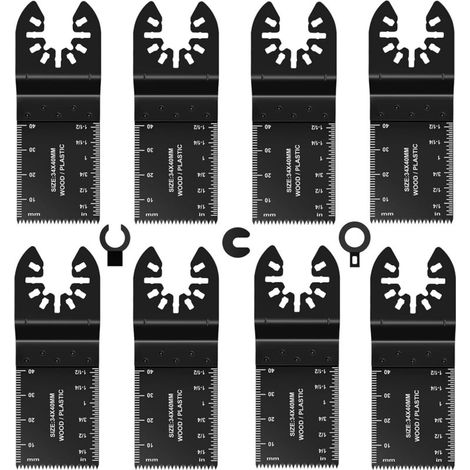 8 - Lame Scie Oscillante - Accessoire Multitool - Coupe Bois Plastique Métal - Compatible Fein Ryobi Milwaukee - Acier Carbone - Argent (1/5)
