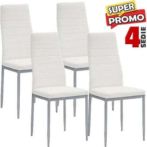 Set 4 Sedie Moderne sala Pranzo Salotto Cucina Seduta Imbottita Ecopelle Bianco (1/4)