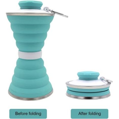 Gourde pliable, tasse de camping avec mousqueton, gourde de sport portable réutilisable en silicone, idéale pour les activités de plein air, les voyages, la salle de sport et la randonnée (vert clair) (1/5)