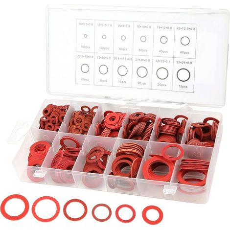 Kit de 600 rondelles plates en fibre de papier acier rouge pour isolation électrique, avec boîte de rangement (1/5)