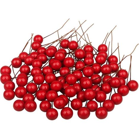 200 pièces Fruits Rouges de Noël Baies Rouges de Noël artificielles Baie de Houx Artificielle pour Arbre de noël Guirlande de noël fête de Mariage décoration de la Maison (1/5)