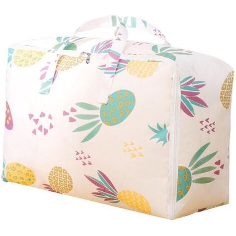 Sac de rangement respirant pour couettes avec fermeture éclair, en tissu non tissé anti-déformation, pour couvertures et t-shirts - XL Ananas