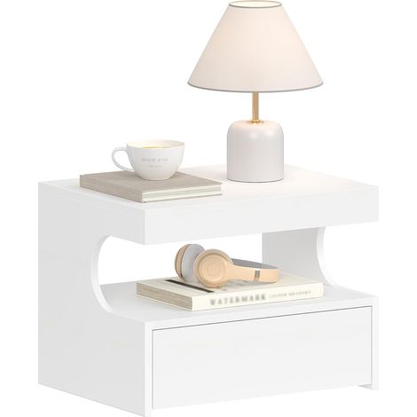 Table de Chevet Suspendue, Table de Nuit Suspendue avec 1 Tiroir (1/5)