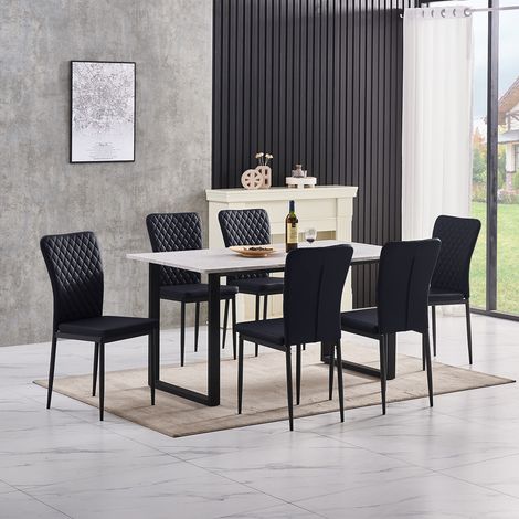 AINPECCA Grey Dining Table and Chairs 6 Set Dining Room Chair Kitchen Home Office(table+6 black PU chairs)