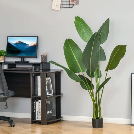 Bananier artificiel de 160 cm avec pot et 10 feuilles réalistes, plante tropicale artificielle pour la décoration intérieure et extérieure, vert