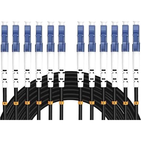 Elfcam® - 500m Câble Fibre 6 Fibres avec Connecteurs 3x Duplex LC/UPC vers 3x Duplex LC/UPC, Fibre Optique Monomode 9/125um OS2, 500 Mètres (1/5)