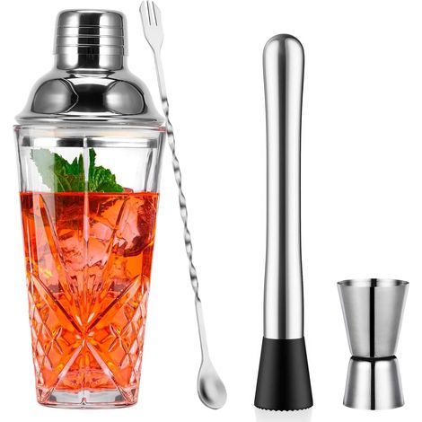 Coffret à cocktails - Shaker - Capacité 400 ml avec verre doseur et pare-glace - 4 pièces - Transparent (1/5)