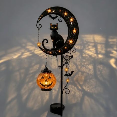 New Black Cat Moon Ground Lamp - Halloween Black Cat Pumpkin Moon Ground Lamp (Style A)