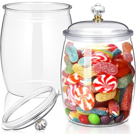 Nuogo Lot de 2 bocaux à biscuits et bonbons de 2,55 L (90 oz) avec couvercle, 2,6 L (0,7 gallon), en plastique transparent à large ouverture, pour buffet ou usage alimentaire. (1/5)