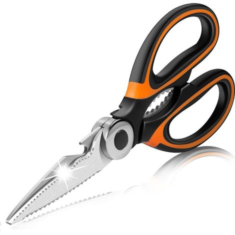 Ciseaux Cuisine Robustes, Ciseaux de Cuisine cranteur multiusage en Acier Inoxydable Sharp Professionnel Nouveaux avec Couvercle de Lame pour Poulet, Poisson, Viande, légumes, Herbes, os, Noix (1/5)
