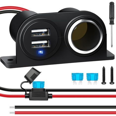Répartiteur pour prise allume-cigare, double sortie USB-A avec fusible à lame, adaptateur de prise d'alimentation pour chargeur de voiture 12 V 4,2 A, avec voyant lumineux, pour camping-cars (1/5)