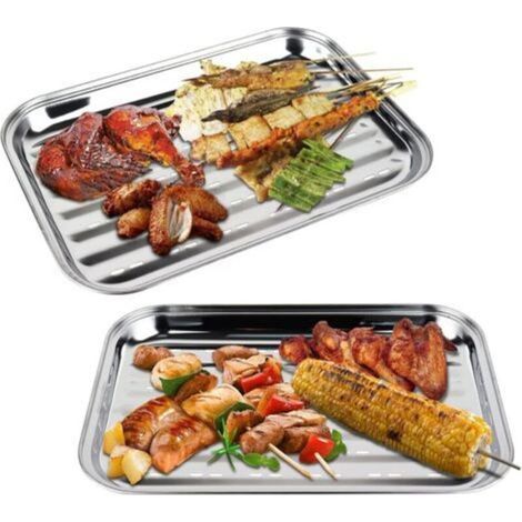 2 Pièces Barquette avec Trous BBQ Grille Panier,34.9 x 24.5 cm Paniers a Grillades Acier Inoxydable pour légumes,Réutilisables Plat de Cuisson Legumes Plateau Barbecue (1/4)