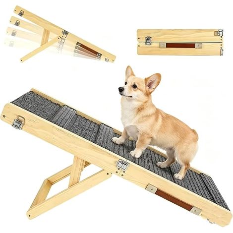 Dog Ramp, Stairs for Small Dogs and Cats, Equipped with Mats, Suitable for Low Sofas, Height Adjustable and Foldable