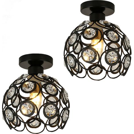 2X Lampada da Soffitto in Cristallo, Lampada Ø20cm Paralume Fatto di Ferro, Illuminazione per Corridoio Cucina Camera da Letto (Nero)