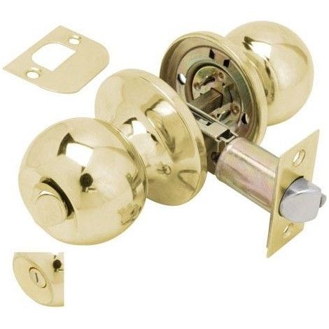 Wolfpack – Poignée verrouillable laitonnée pour salle de bains – Pêne réglable 60/70 mm – Béquille ergonomique pour usage intensif (1/2)