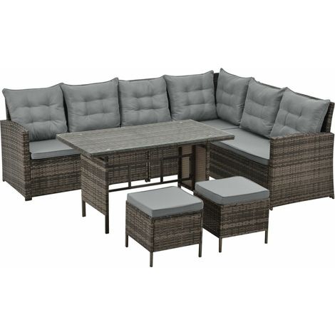 Monroe 8 Seater Garden Rattan Furniture Corner Dining Set Table Sofa Bench Stool Brown
