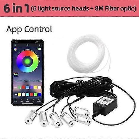 Bande LED RGB pour voiture, ambiance lumineuse 4/5/6 en 1, éclairage néon intérieur, application musicale DIY et télécommande, 8 m, lampes d'ambiance à fibre optique (contrôle par application 6 en 1) (1/5)