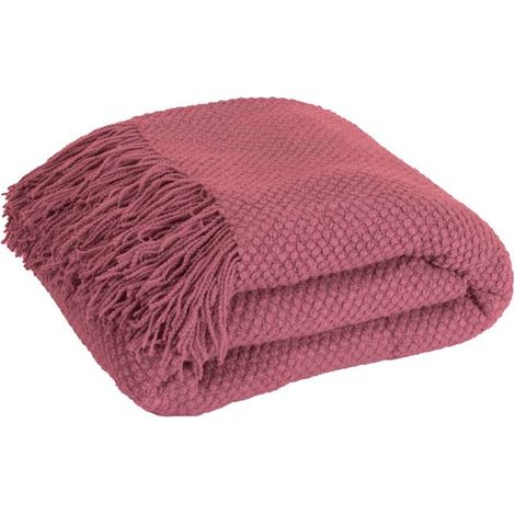 SACASA - Manta plaid rosa frambuesa texturizado y con flecos 130x170cm DENARLA