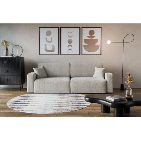 Divano 3 posti PIANO con apertura rapida – funzione letto, velluto a coste beige, divano-letto per soggiorno, comfort premium