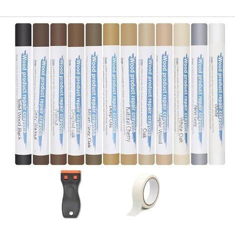 Kit Reparation Parquet 12 Couleurs, Kit Reparation Carrelage pour Sol avec Grattoir, Réparateur de Rayures pour Parquet, Réparation Carrelage pour Stratifié, Bois, PVC, Carrelage, Meubles (1/5)