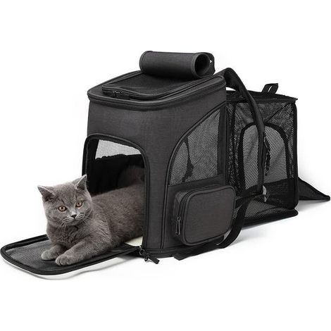 2-in-1 Haustier-Rucksack für Hunde Hunderucksack 42 x 33 x 27 cm Bis zu 8 kg Reisetasche für Katze und Hund Transporttasche für Hund und Katze Schwarz (1/5)