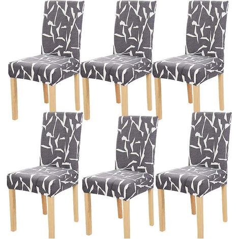 6-Piece Dining Room Chair Covers (White and Grey Pattern) - Stretchable, Removable, Washable, Elastic for a Universal Fit (1/5)