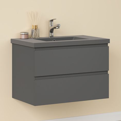 Waschtisch mit Waschbecken Waschbeckenunterschrank Badmöbel Schwarz Waschbecken 80cm Anthrazit Unterschrank